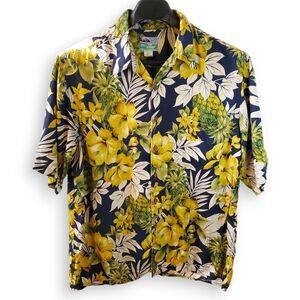 VTG Reyn Spooner Hawaiian Shirt Men's L Pineapple Hibiscus Rayon Purple